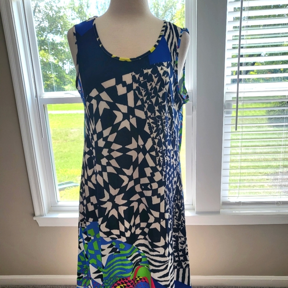Magic Navy Blue, Black, White and Multi Sleeveless Dress w/Tassels (Size L)